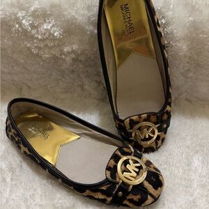 Michael Kors Animal Print Loafers with Gold Accent, 8-8.5